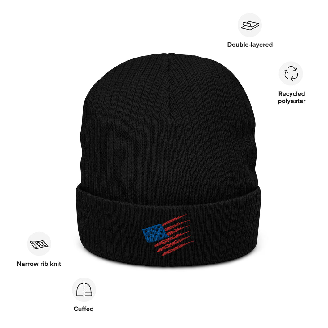 American Flag Ribbed knit beanie